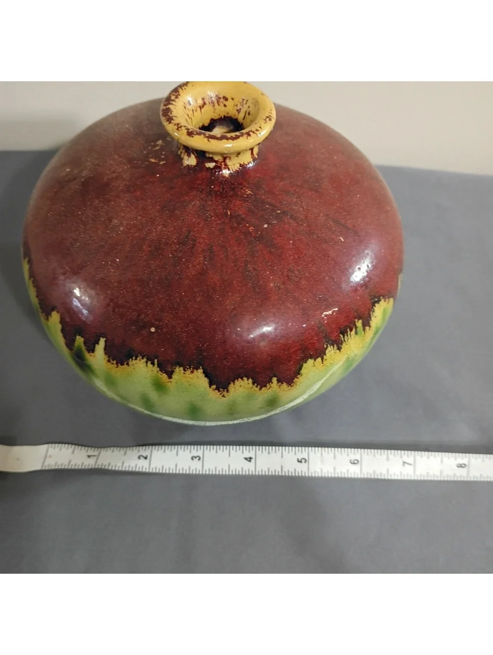 Vintage Ceramic Vase with Red and Green Glaze